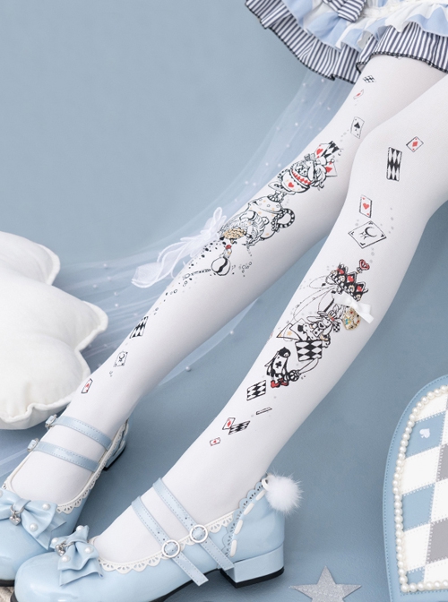 Alice's Afternoon Tea Series Autumn Winter Pure Color Wonderland Print Ornate Stereoscopic Bowknot Decoration Classic Lolita Pantyhose