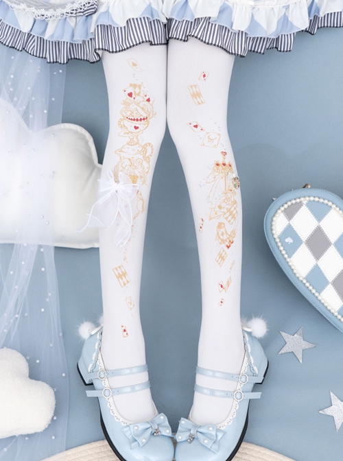 Alice's Afternoon Tea Series Autumn Winter Pure Color Wonderland Print Ornate Stereoscopic Bowknot Decoration Classic Lolita Pantyhose