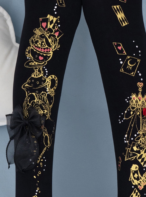 Alice's Afternoon Tea Series Autumn Winter Pure Color Wonderland Print Ornate Stereoscopic Bowknot Decoration Classic Lolita Pantyhose