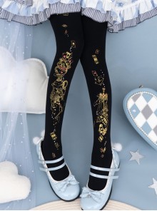 Alice's Afternoon Tea Series Pure Color Autumn Winter Simple Daily Wonderland Print Classic Lolita Pantyhose