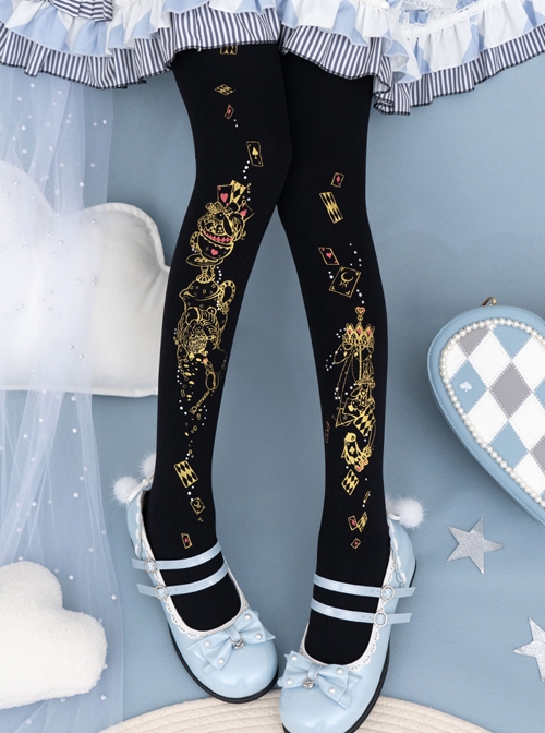 Alice's Afternoon Tea Series Pure Color Autumn Winter Simple Daily Wonderland Print Classic Lolita Pantyhose