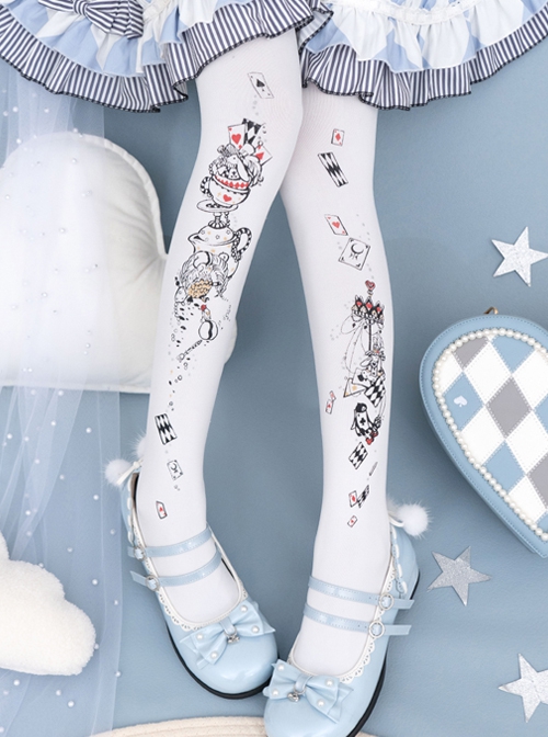 Alice's Afternoon Tea Series Pure Color Autumn Winter Simple Daily Wonderland Print Classic Lolita Pantyhose