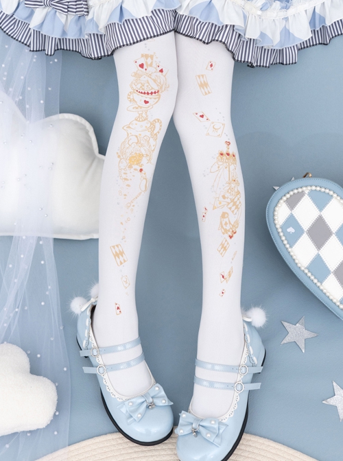 Alice's Afternoon Tea Series Pure Color Autumn Winter Simple Daily Wonderland Print Classic Lolita Pantyhose