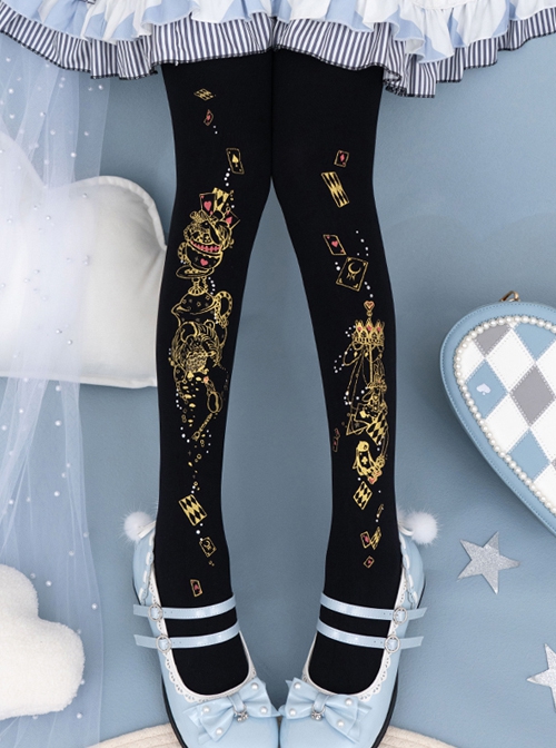 Alice's Afternoon Tea Series Pure Color Autumn Winter Simple Daily Wonderland Print Classic Lolita Pantyhose