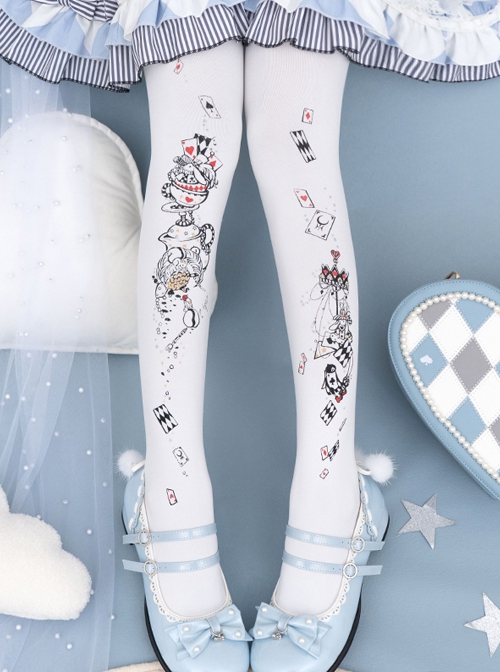 Alice's Afternoon Tea Series Pure Color Autumn Winter Simple Daily Wonderland Print Classic Lolita Pantyhose