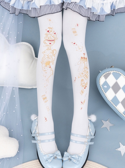 Alice's Afternoon Tea Series Pure Color Autumn Winter Simple Daily Wonderland Print Classic Lolita Pantyhose