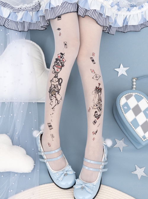 Alice's Afternoon Tea Series Summer Thin Daily Wonderland Print Classic Lolita Pantyhose