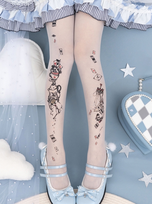 Alice's Afternoon Tea Series Summer Thin Daily Wonderland Print Classic Lolita Pantyhose