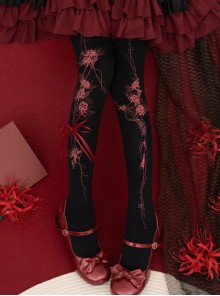 Road To Hades Series Autumn Winter Stereoscopic Bowknot Gorgeous Flower Print Gothic Lolita Pantyhose