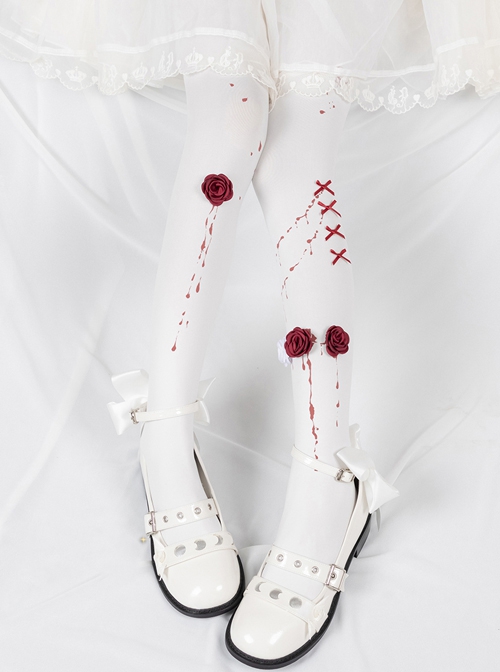 Corpse Bride Series Gorgeous Halloween Blood Stained Rose Bowknot Decoration Gothic Lolita Pantyhose