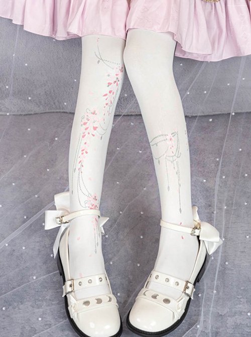 Wisteria Trivia Series Simple Daily Gorgeous Wisteria Print Sweet Lolita Pantyhose