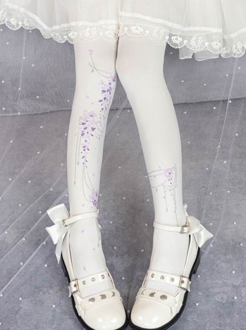 Wisteria Trivia Series Simple Daily Gorgeous Wisteria Print Sweet Lolita Pantyhose