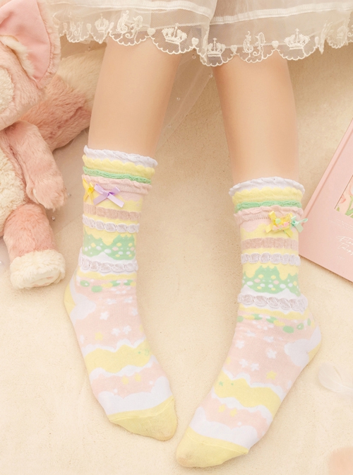 One World Cake Series Cute Candy Cake Bowknot Decoration Sweet Lolita Cotton Socks