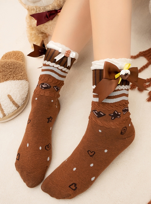 One World Cake Series Cute Candy Cake Bowknot Decoration Sweet Lolita Cotton Socks