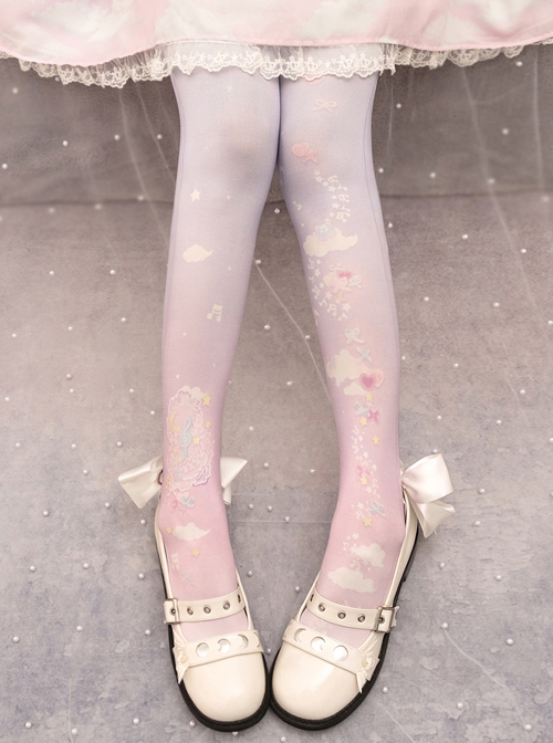 Moonlight Scattered Cloud Composer Series Lovely Cloud Notes Star Moon Bowknot Decoration Sweet Lolita Pantyhose