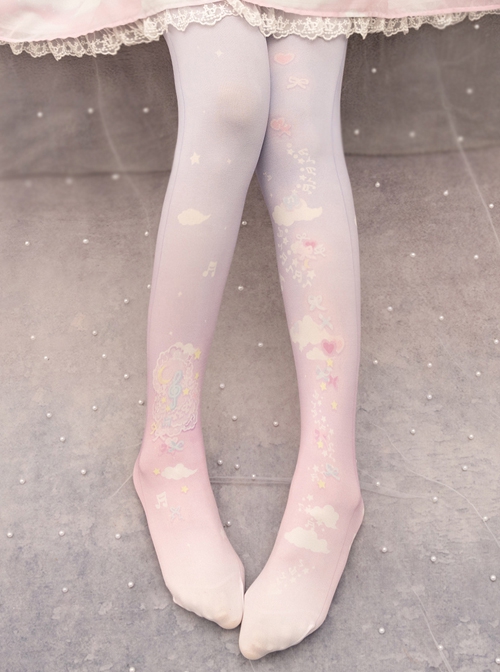 Moonlight Scattered Cloud Composer Series Lovely Cloud Notes Star Moon Bowknot Decoration Sweet Lolita Pantyhose