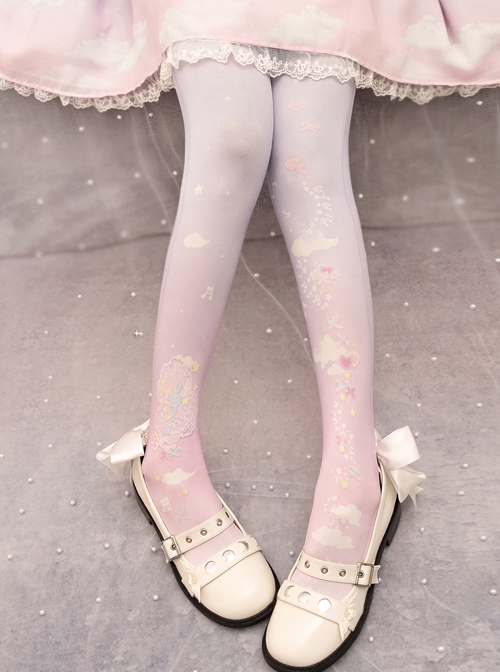 Moonlight Scattered Cloud Composer Series Lovely Cloud Notes Star Moon Bowknot Decoration Sweet Lolita Pantyhose