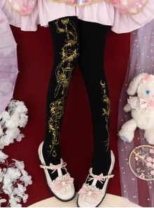 Moon Palace Series Chinese Style Castle In The Sky Golden Handwork Pure Color Classic Lolita Pantyhose