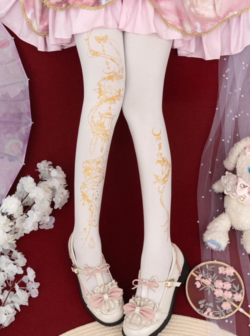 Moon Palace Series Chinese Style Castle In The Sky Golden Handwork Pure Color Classic Lolita Pantyhose