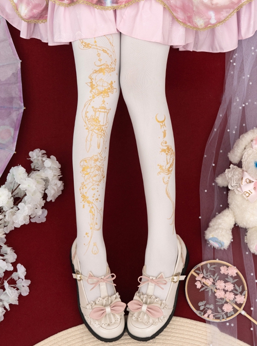 Moon Palace Series Chinese Style Castle In The Sky Golden Handwork Pure Color Classic Lolita Pantyhose