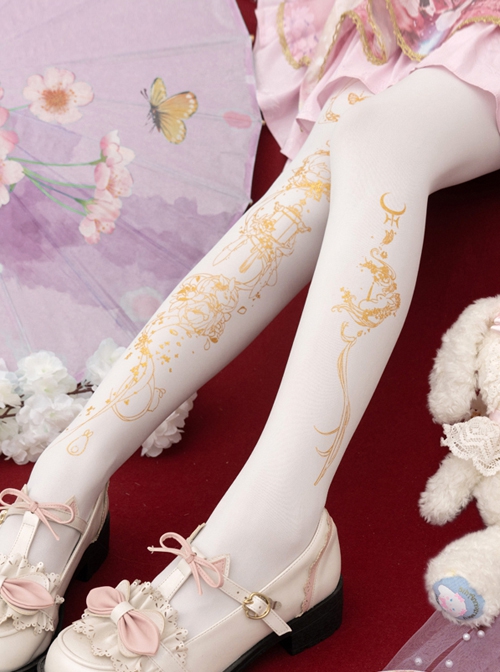 Moon Palace Series Chinese Style Castle In The Sky Golden Handwork Pure Color Classic Lolita Pantyhose