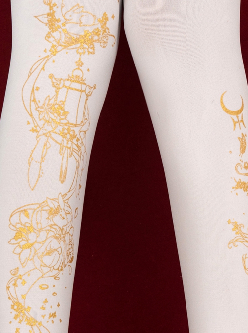 Moon Palace Series Chinese Style Castle In The Sky Golden Handwork Pure Color Classic Lolita Pantyhose