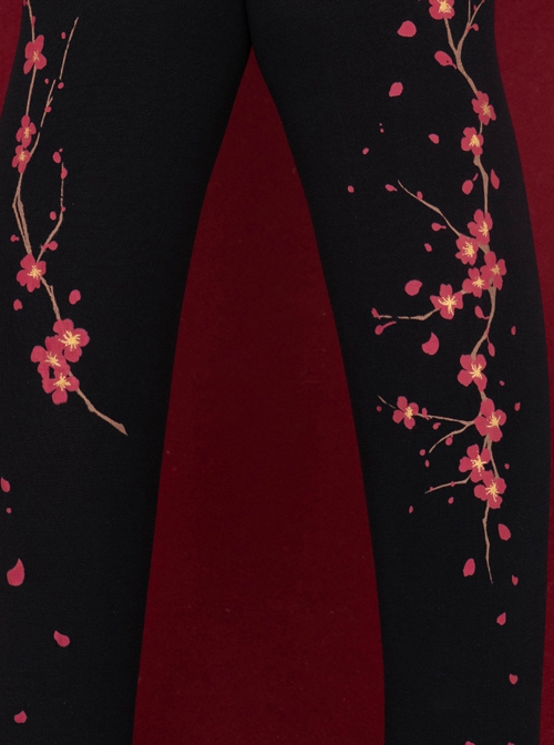 Chinese Style Autumn Winter Velvet Handwork Red Plum Blossom Printing Classic Lolita Pantyhose