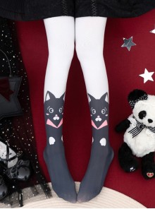 Animal Rhapsody Series Black White Cat Velvet Print Spring Autumn Daily Classic Lolita Pantyhose