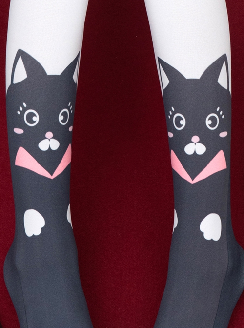 Animal Rhapsody Series Black White Cat Velvet Print Spring Autumn Daily Classic Lolita Pantyhose