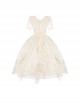 Apricot V-Neck Lace Daily Elegant Lily Satin Bowknot Ribbon Decoration Classic Lolita Short Sleeve Dress