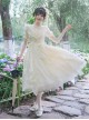 Apricot V-Neck Lace Daily Elegant Lily Satin Bowknot Ribbon Decoration Classic Lolita Short Sleeve Dress