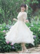 Apricot V-Neck Lace Daily Elegant Lily Satin Bowknot Ribbon Decoration Classic Lolita Short Sleeve Dress