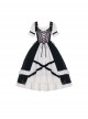 Bavarian Style Rose Embroidery Binding Band Design Vintage Metal Buckle Decoration Black White Classic Lolita Short Sleeve Dress