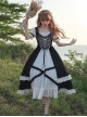 Bavarian Style Rose Embroidery Binding Band Design Vintage Metal Buckle Decoration Black White Classic Lolita Short Sleeve Dress