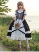 Bavarian Style Rose Embroidery Binding Band Design Vintage Metal Buckle Decoration Black White Classic Lolita Short Sleeve Dress