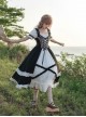 Bavarian Style Rose Embroidery Binding Band Design Vintage Metal Buckle Decoration Black White Classic Lolita Short Sleeve Dress