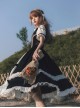 Bavarian Style Rose Embroidery Binding Band Design Vintage Metal Buckle Decoration Black White Classic Lolita Short Sleeve Dress