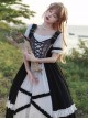 Bavarian Style Rose Embroidery Binding Band Design Vintage Metal Buckle Decoration Black White Classic Lolita Short Sleeve Dress