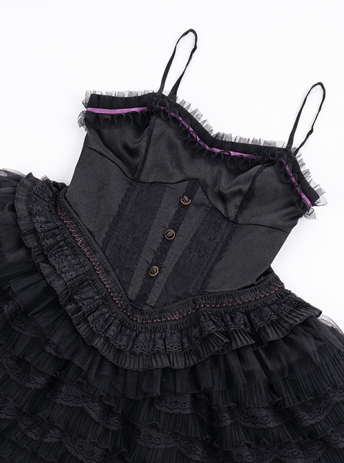 Midnight Ballet Series Black Purple Lace Stitching Ballet Style Detachable Camellia Flower Brooch Decoration Classic Lolita Sleeveless Dress