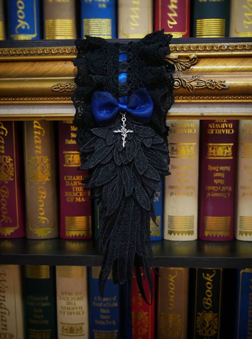 Demon Wings Series Bowknot Decoration Three-Dimensional Embroidered Wings Handmade Cross Gothic Lolita Headband