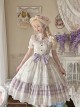 Purple Bellflower Print Cute Puff Sleeves Lace Ruffles Hem Elegant Square Neck Classic Lolita Short Sleeve Dress