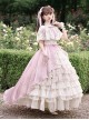 Elegant Gorgeous Lace Collar Purple Bellflower Print Chiffon Ruffle Hem Classic Lolita Short Sleeve Dress Set
