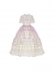 Elegant Gorgeous Lace Collar Purple Bellflower Print Chiffon Ruffle Hem Classic Lolita Short Sleeve Dress Set