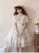 Elegant Gorgeous Lace Collar Purple Bellflower Print Chiffon Ruffle Hem Classic Lolita Short Sleeve Dress Set