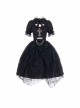 White Lapel Lace Hollow Design Cross Rose Embroidery Sweet Cool Girl Gothic Lolita Black Short-Sleeved Top Skirt Suit