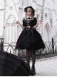 White Lapel Lace Hollow Design Cross Rose Embroidery Sweet Cool Girl Gothic Lolita Black Short-Sleeved Top Skirt Suit