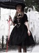 White Lapel Lace Hollow Design Cross Rose Embroidery Sweet Cool Girl Gothic Lolita Black Short-Sleeved Top Skirt Suit