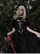 White Lapel Lace Hollow Design Cross Rose Embroidery Sweet Cool Girl Gothic Lolita Black Short-Sleeved Top Skirt Suit