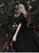 White Lapel Lace Hollow Design Cross Rose Embroidery Sweet Cool Girl Gothic Lolita Black Short-Sleeved Top Skirt Suit