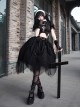 White Lapel Lace Hollow Design Cross Rose Embroidery Sweet Cool Girl Gothic Lolita Black Short-Sleeved Top Skirt Suit